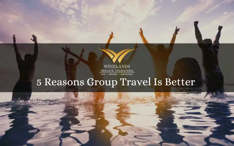 Group travel illustration showing friends celebrating beside a pool