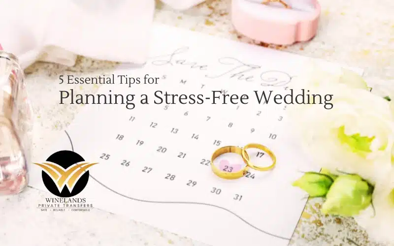 Stress-free wedding planning illustration with calendar and wedding rings