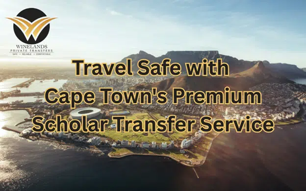 Premium scholar transfer service illustration with Cape Town scenery