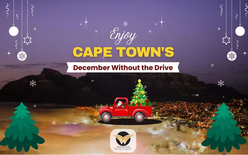 Cape Town December travel illustration with a car and festive decorations