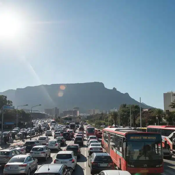 Heavy daytime traffic on a Cape Town road