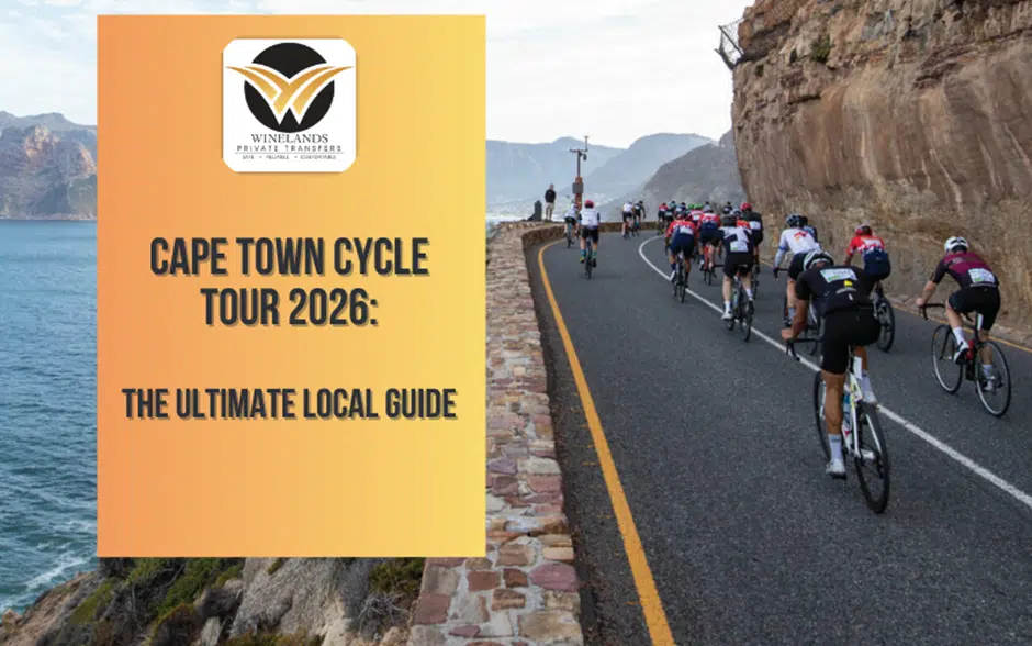 Cape Town Cycle Tour 2026 guide illustration with cyclists on a coastal road