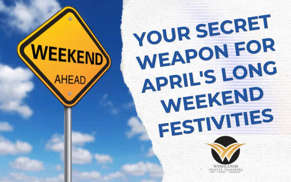 April long-weekend travel illustration with a weekend-ahead road sign
