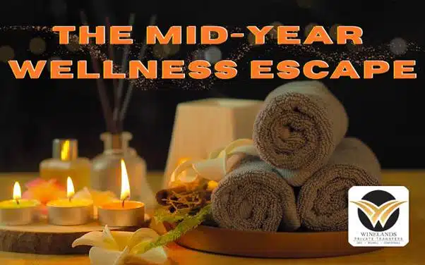 Mid-Year Wellness Escape illustration with candles and rolled spa towels